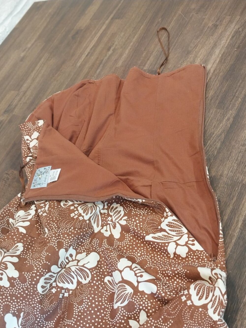 TABITHA Anthropologie Strapless Dress 6 S Brown Floral Fit Flare Cotton Lined - Picture 3 of 13